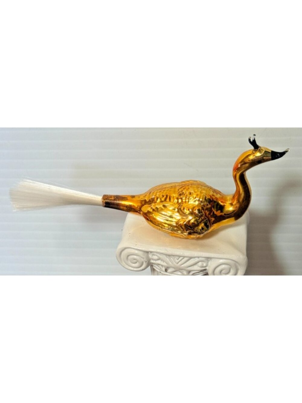 Vintage Glass Bird Peacock Christmas Ornament  Tail Feathers no clip